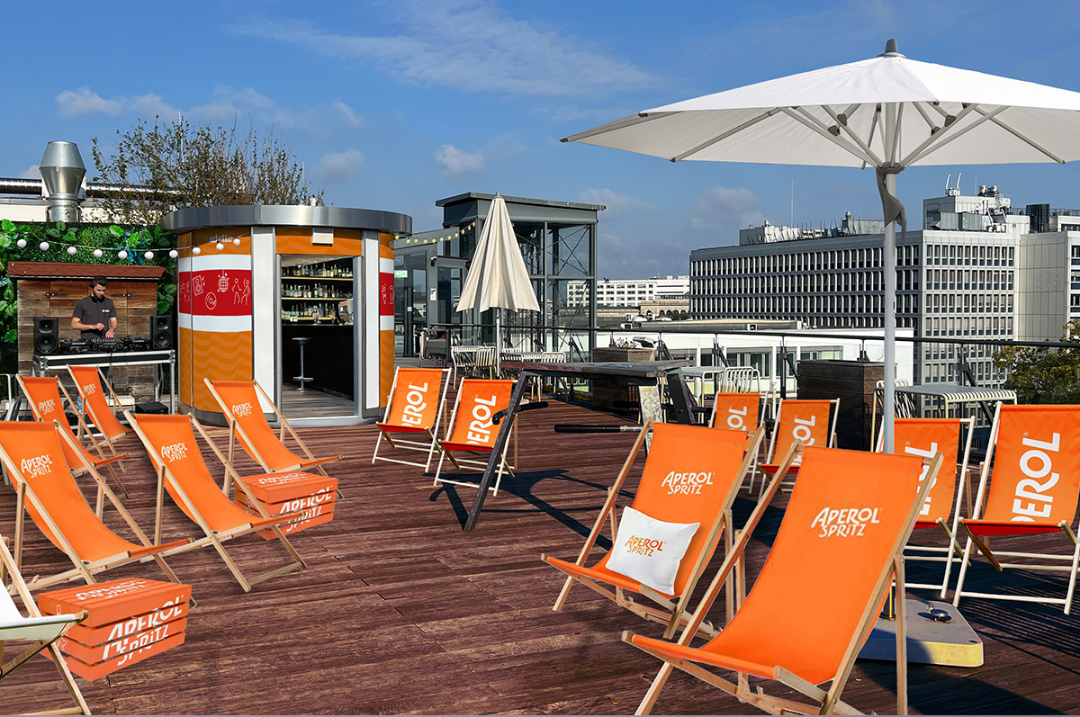 Es ist ein Dachterrassenkonzept für aletto zum Thema Campari zu sehen