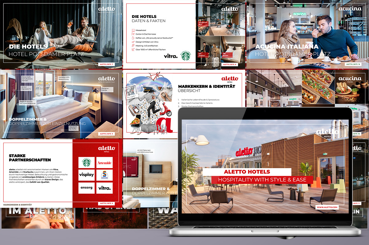 Es ist eine aletto Hotel PowerPoint-Präsentation zu sehen